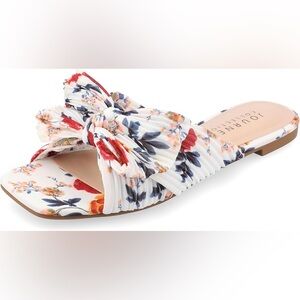 JOURNEE COLLECTION SERLINA PLEATED SLIDE SANDALS Dark Floral Fabric Size 11